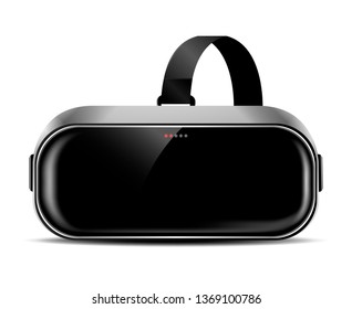 VR helmet or virtual reality glasses with shadow on isolated background, front view, realistic vector illustration