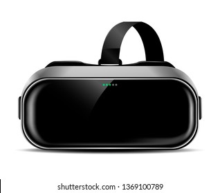 VR helmet or virtual reality glasses with shadow on isolated background, front view, realistic vector illustration