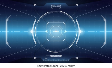 VR HUD digital futuristic interface cyberpunk screen. Sci-fi virtual technology head up display circle target. GUI UI spaceship cockpit dashboard panel. FUI viewfinder visor vector eps illustration