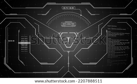 VR HUD digital futuristic interface cyberpunk screen design. Sci-fi virtual reality technology view head up display. GUI UI technology black dashboard panel. FUI binocular viewfinder visor. Vector eps