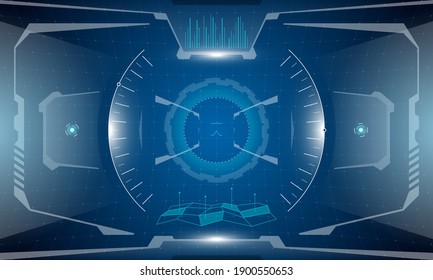 VR HUD futuristic interface cyberpunk screen design. Sci-fi virtual reality simulator technology view head up display. Hi tech GUI UI digital dashboard glowing panel vector concept eps illustration