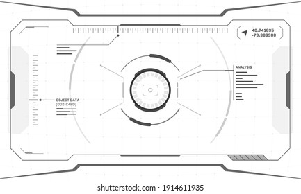 VR HUD Futuristic Interface Cyberpunk Screen Design On White Background. Sci-fi Virtual Reality View Head Up Display. Digital Technology GUI UI Dashboard Panel Vector Illustration