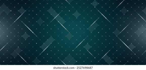 VR HUD futuristic interface rhombus grid. Digital UI screen rhombic mesh. GUI hi tech seamless pattern. Spaceship head up display square cross particles on dark green background. FUI Sci Fi dashboard