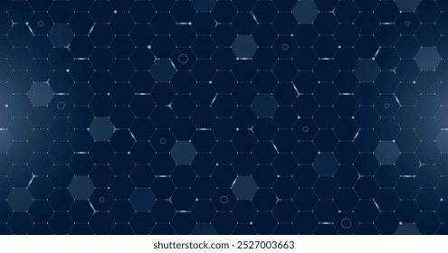 VR HUD futuristic user interface hexagons grid. Digital UI screen hexagonal seamless mesh. GUI hi tech visor backdrop. Spaceship head up display hex lines on dark blue background. FUI Sci Fi dashboard