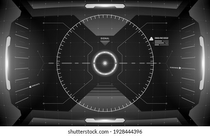 VR HUD interface cyberpunk screen black and white design concept. Futuristic sci-fi virtual reality view head up display visor. GUI UI digital technology dashboard panel vector eps illustration
