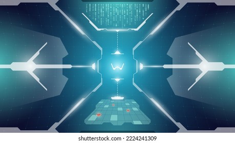 VR HUD technology head up display target. Digital futuristic virtual reality interface cyberpunk hi tech visor screen. FUI GUI UI spaceship cockpit dashboard panel design. Abstract vector illustration