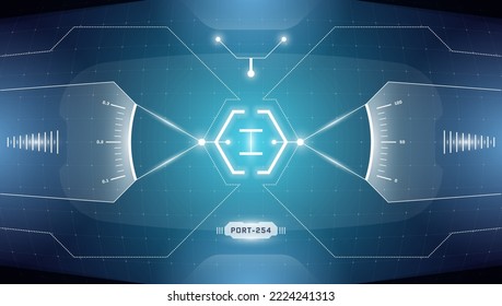 VR HUD technology head up display target. Digital futuristic virtual reality interface cyberpunk hi tech visor screen. FUI GUI UI spaceship cockpit dashboard panel. Abstract vector eps illustration