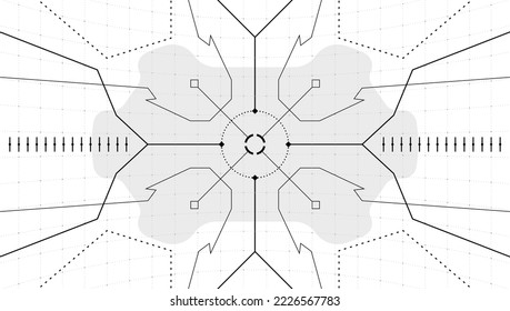 VR HUD technology head up display target. Digital futuristic virtual reality interface cyberpunk hi tech visor screen. FUI GUI UI spaceship cockpit dashboard panel black and white design template. Eps