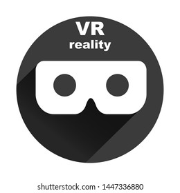 VR icon in circle with shadow, virtual reality logo, flat white VR glasses, vector illustration