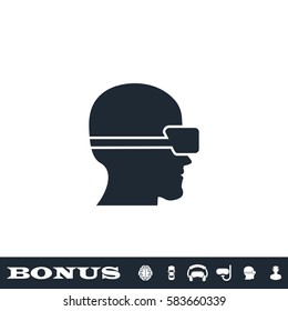 VR icon flat. Black pictogram on white background. Vector illustration symbol and bonus button