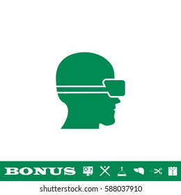 VR icon flat. Green pictogram on white background. Vector illustration symbol and bonus button