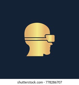 VR icon flat. Simple gold pictogram on dark background. Vector illustration symbol