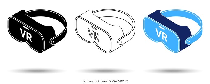 VR icon. VR icon on a white background, isolated. The icon has three uses in applications and websites. Vector illustration. VR icon on a white background.