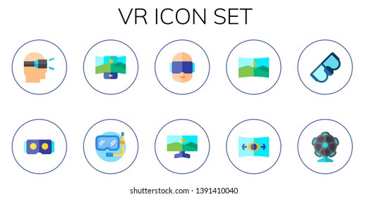 Vr Icon Set. 10 Flat Vr Icons.  Collection Of - Augmented Reality, Virtual Reality, Panorama, Goggles, Vr Glasses, Ar Camera