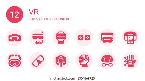 vr icon set. Collection of 12 filled vr icons included Virtual reality, Goggles, Vr, 360, Wired gloves