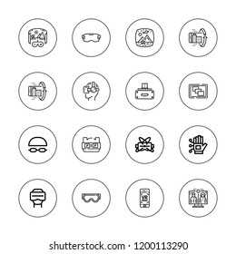 Vr icon set. collection of 16 outline vr icons with ar, depth perception, goggles, telepresence, stereoscope, virtual reality icons.