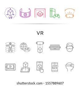 VR icon set. Man in VR glasses, DUSB, game console. Virtual reality concept. Vector illustration can be used for topics like VR, modern technologies, inventions