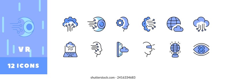 VR icon set. A virtual reality. Flat style. Vector icons