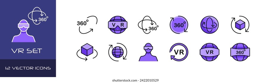 VR icon set. Virtual reality icons. Flat style. Vector icons