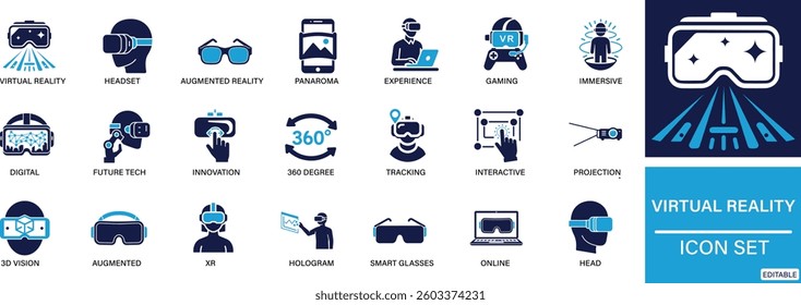 VR icon set . virtual reality, augmented reality, metaverse, 3D, You can easily change the color