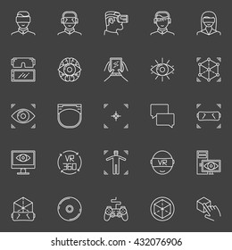 VR icons set - vector collection of linear virtual reality technology pictograms or logo elements