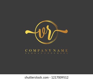 VR initial handwriting logo circle template vector