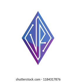 VR Initial letter block chain logo icon vector template. Looping mono line circuit letter on rhombus cube logo