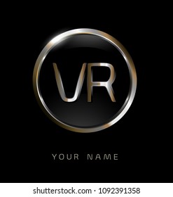 VR initial letters with circle elegant logo golden silver black background