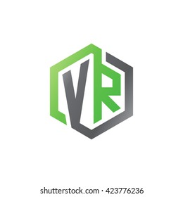 VR initial letters looping linked hexagon logo black gray green