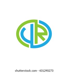 VR initial letters looping linked ellipse logo blue green