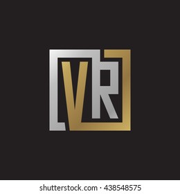VR initial letters looping linked square elegant logo golden silver black background
