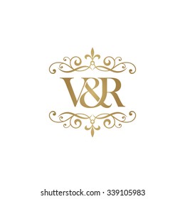 V&R Initial logo. Ornament ampersand monogram golden logo