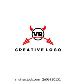 VR initial monogram for fitnes or gym logo with devil style design