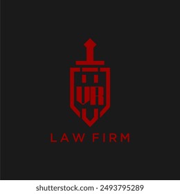 VR initial monogram for law firm with sword and shield logo image