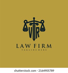VR initial monogram for lawfirm logo with sword and scale