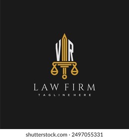 VR initial monogram for lawfirm logo with sword and scale