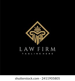 Logotipo de monograma inicial VR para la firma de abogados con pilar en diseño cuadrado creativo