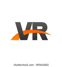 VR initial overlapping swoosh letter logo black orange