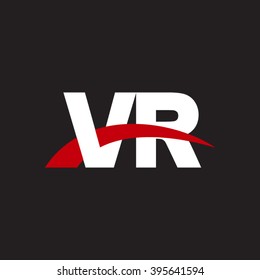 VR initial overlapping swoosh letter logo white red black background