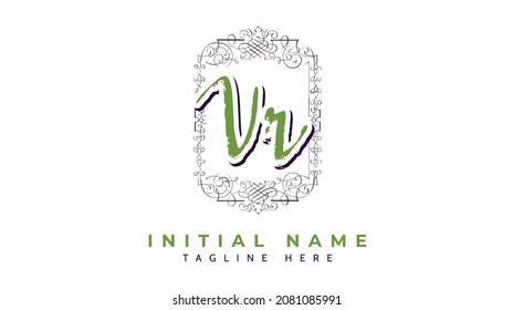 Vr Iniciales, vector de logotipo de escritura a mano