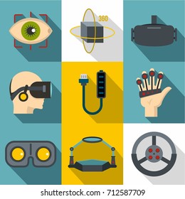 VR innovation icon set. Flat style set of 9 vr innovation vector icons for web design