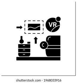 Vr interior design glyph icon.Live home 3D is virtual reality design app creating virtual models of your interior and home projects.Filled flat sign. Isolated silhouette vector illustration