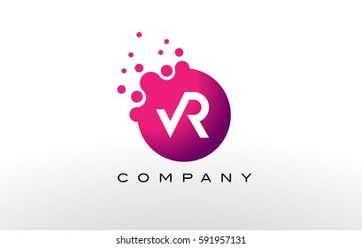 VR Letter Dots Logo Design with Creative Trendy Bubbles and Purple Magenta Colors.