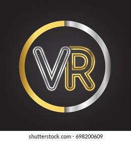 VR Letter logo in a circle. gold and silver colored. Vector design template elements for your business or company identity.