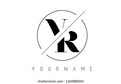 VR Letter Logo with Cutted and Intersected Design and Round Frame Vector Illustration