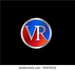 VR Letter logo Design in a circle. Blue Red and silver colored