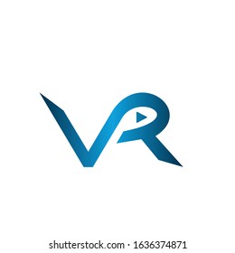 VR Letter Logo Design with Creative Modern Trendy Typography and Blue Gradient Colors