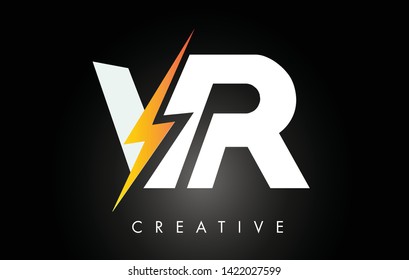VR Letter Logo Design With Lighting Thunder Bolt. Electric Bolt Letter Logo Vector Illustration.