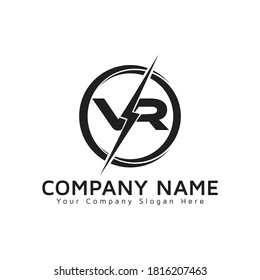 VR Letter Logo. VR Logo Design VR lighting bolt logo Letter Logo Designs. Lightning bolt in the circle. Power and electric symbols collection. Black color