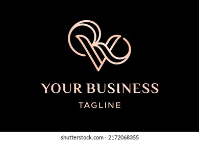 VR letter logo design, monogram, icon, symbol, initials. Beautiful lettering V and R in with monoline design style, feminine looks. Very suitable for personal branding, fashion brand, salon and spa.